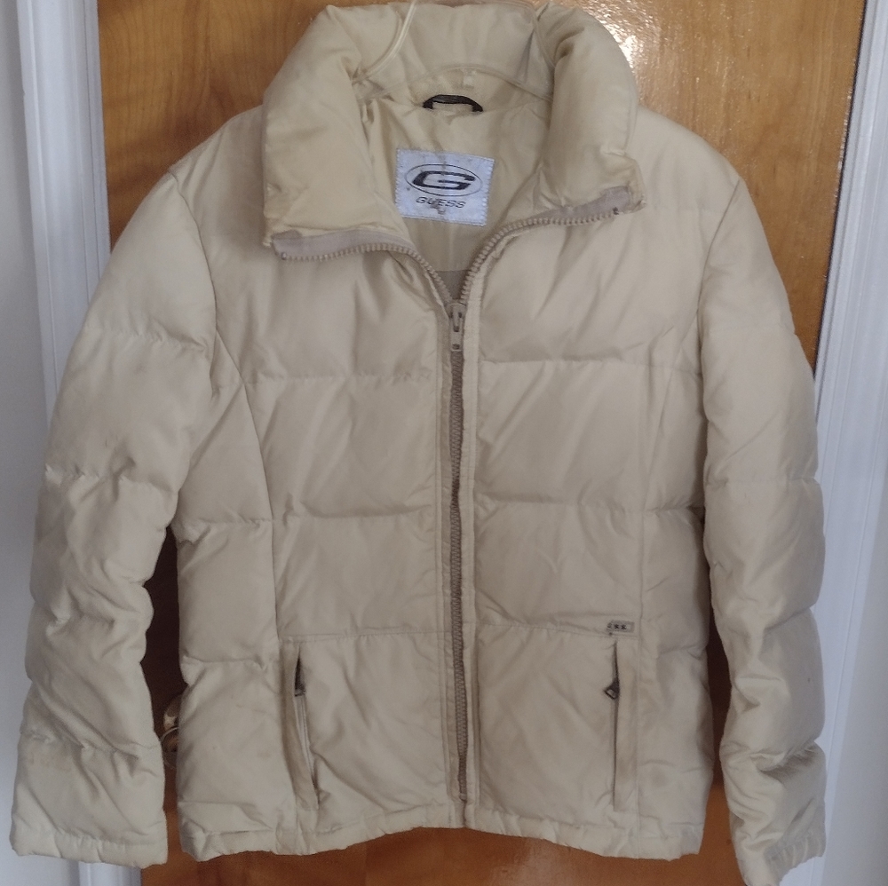 Guess cream colored puffer jacket, size small